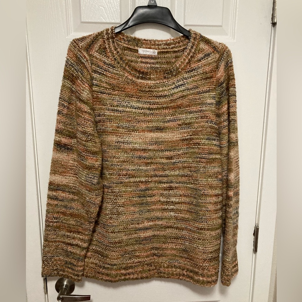 •Peyton Primrose Tan Multicolor Striped 2X Long Sleeve Knit Sweater #L